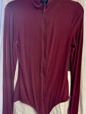 Guess Wine Red Zip-Up Bodysuit